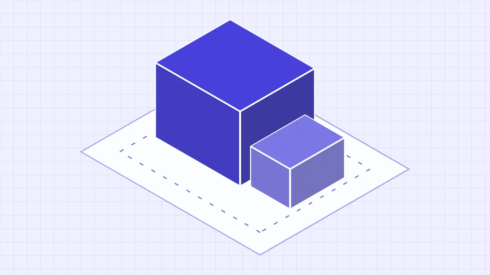 An axonometric parcel with a dashed setback line and the block of buildable space standing inside it.